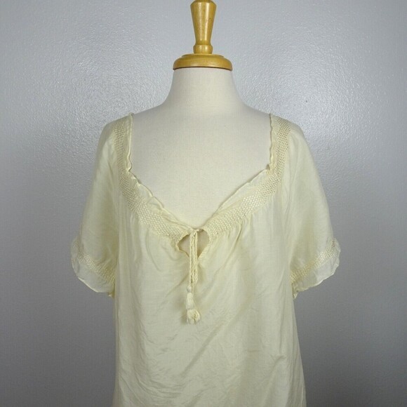 TOMMY BAHAMA Women's Top Silk Cotton Sheer Blouse Tunic Tassel Front Tie Size 10 - Picture 5 of 13